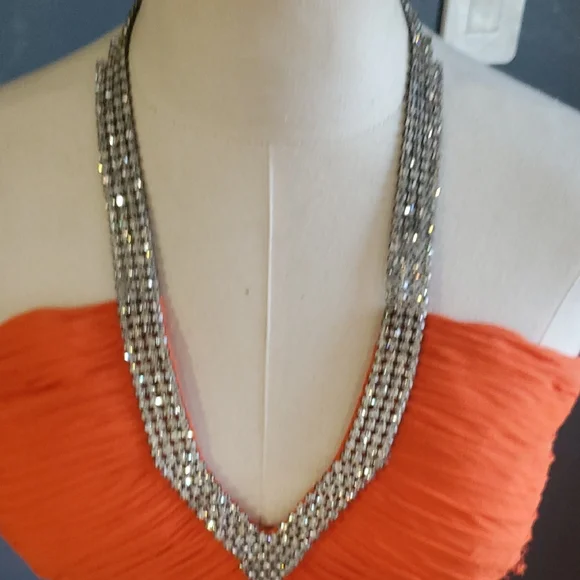 Vtg Niteline Chic  Orange Silk  Gown with Silver Accents - Picture 5 of 16